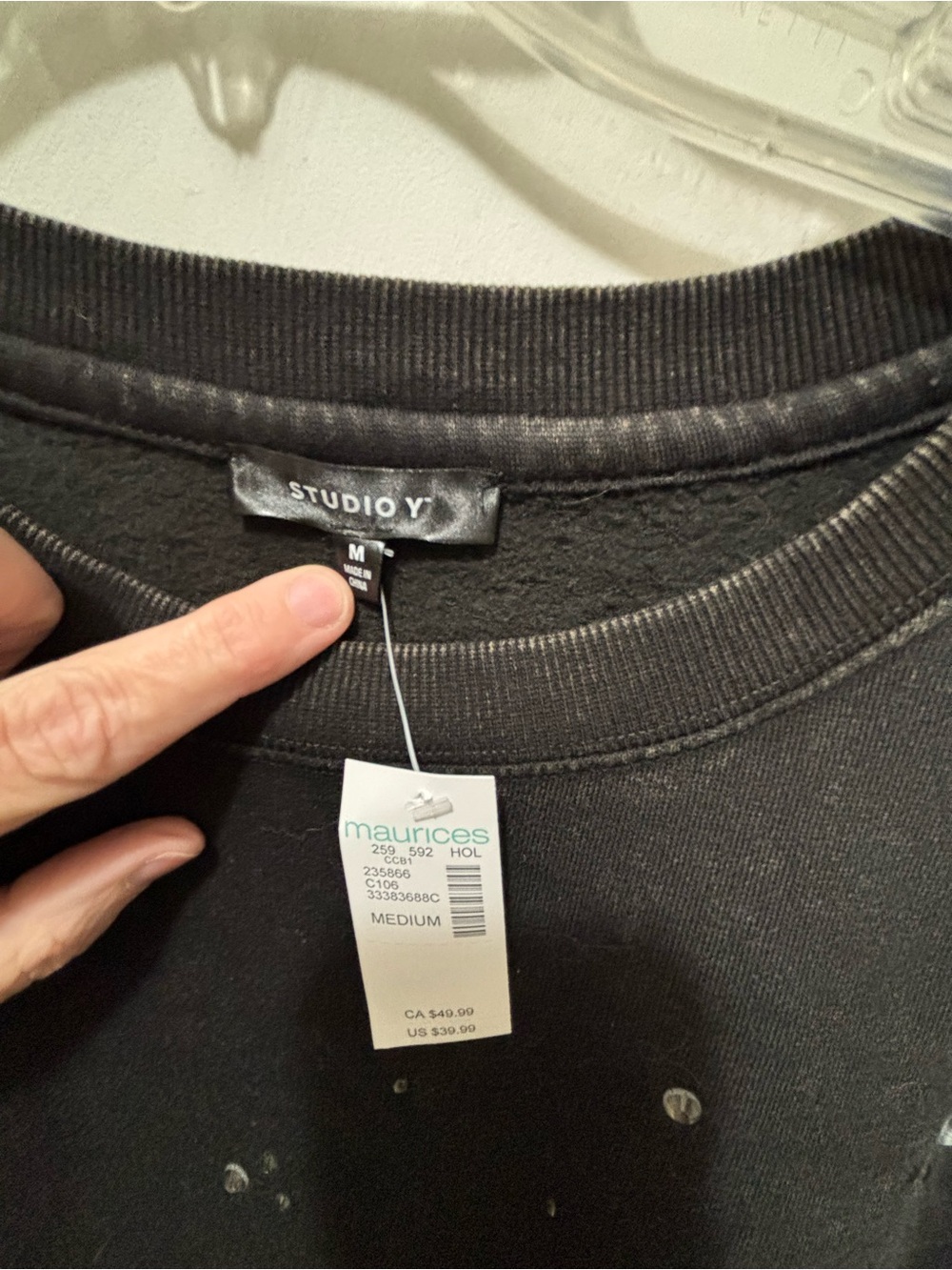 Studio Y Black Crewneck Sweatshirt with Scattered Stud Embellishments - Picture 2 of 3